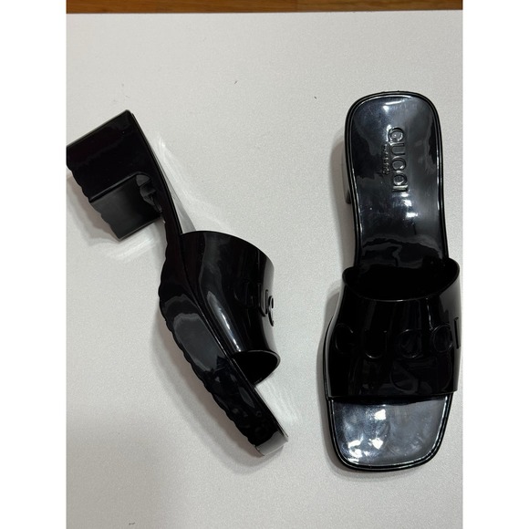 Gucci Rubber Logo Platform Slide Sandal in Black Size 37 Slip-On Open Toe - Picture 14 of 16